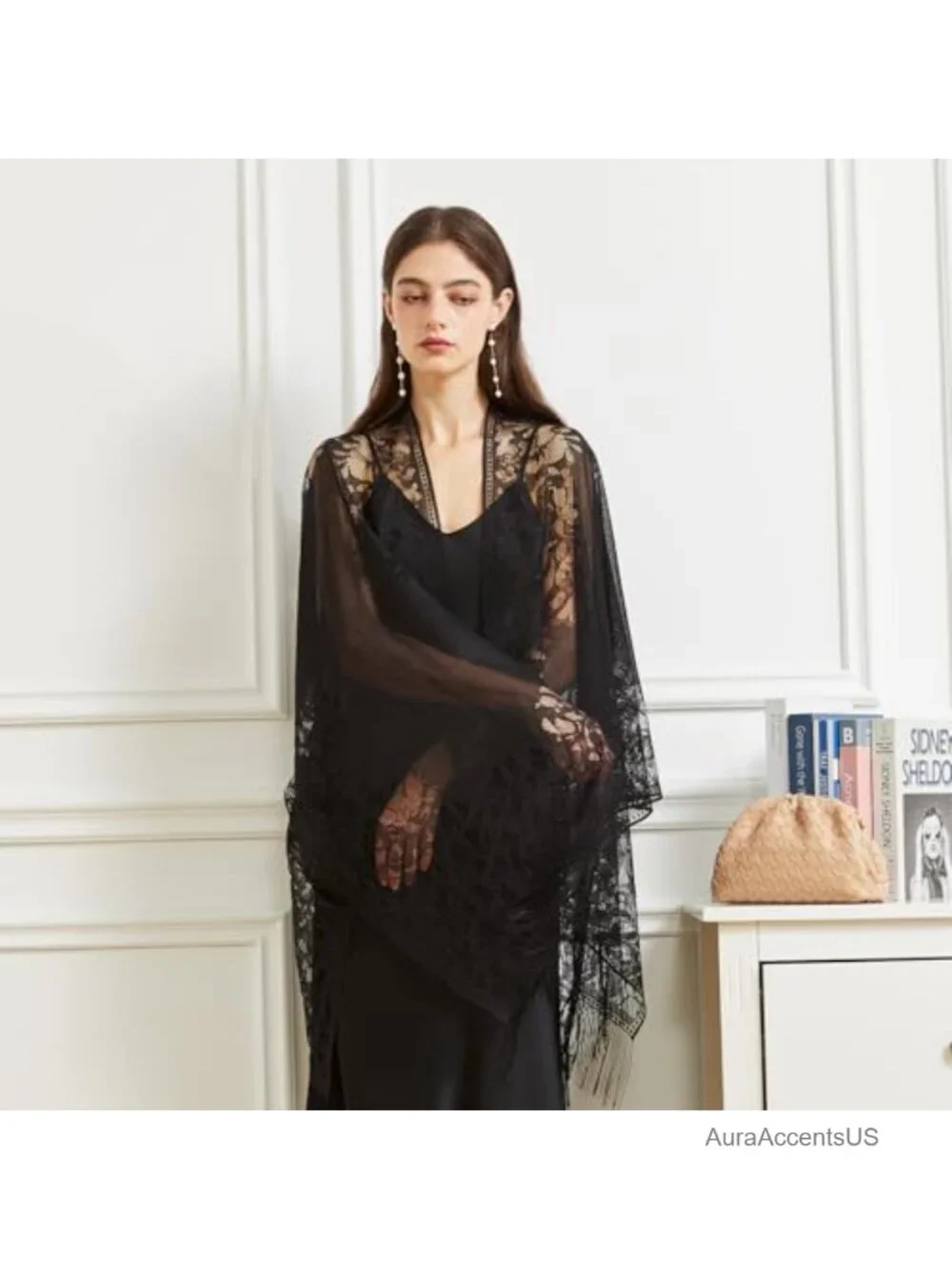 Lace Shawl Wrap for Women 1920s Cape Evening Cardigan Fringe